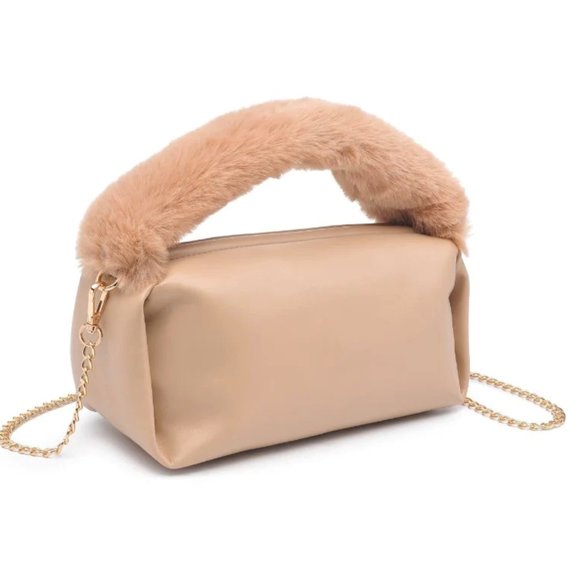 Furry Handle Crossbody Small Bag Neutral - Picture 2 of 4